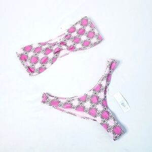 NWT Frankie's Bikinis Pink Daisy Terry Swimsuit Top + Bottom XL